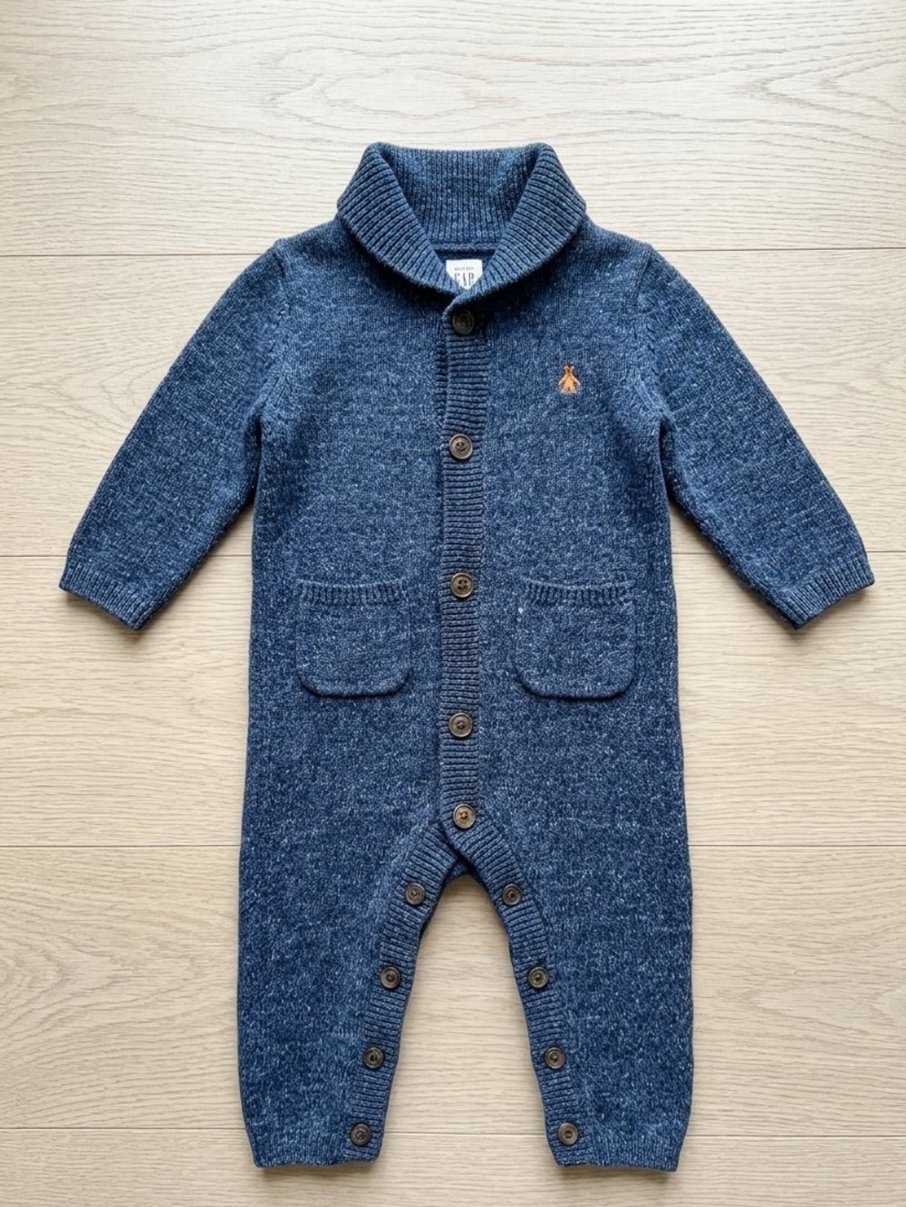 Baby Gap Cozy Knit Shawl-Collar Sweater Romper One-Piece – Navy, 6-12M